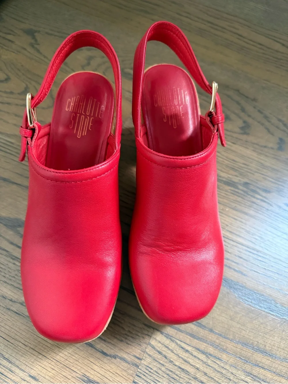 Charlotte Stone Women’s Red Leather Slingback Clog Heels size 9, like new.
